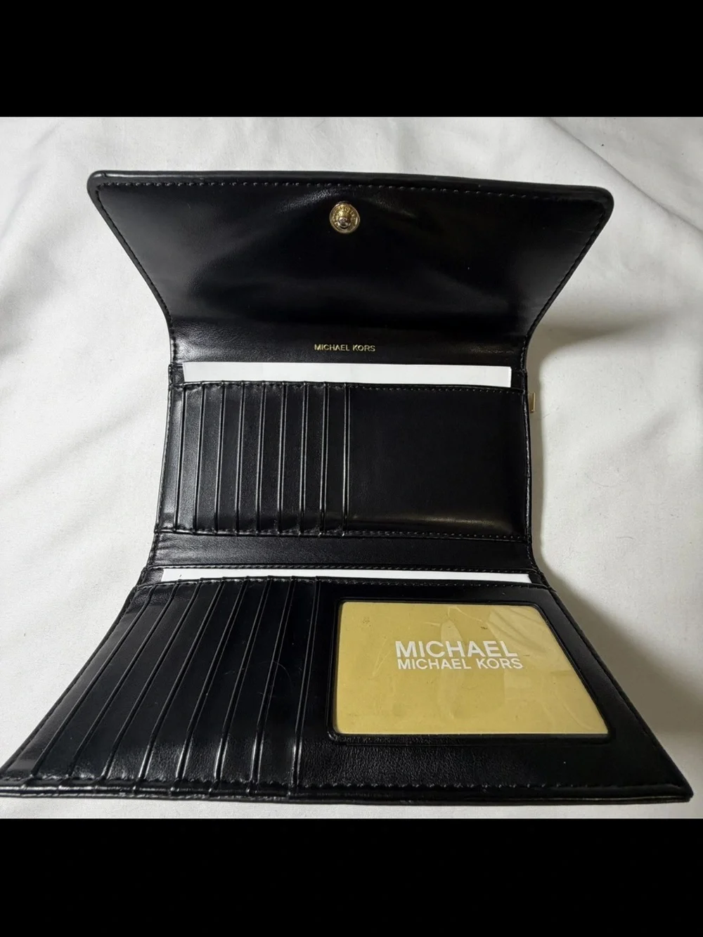 Michael Kors Black Pebbled Leather Clutch Wallet with Gold Logo